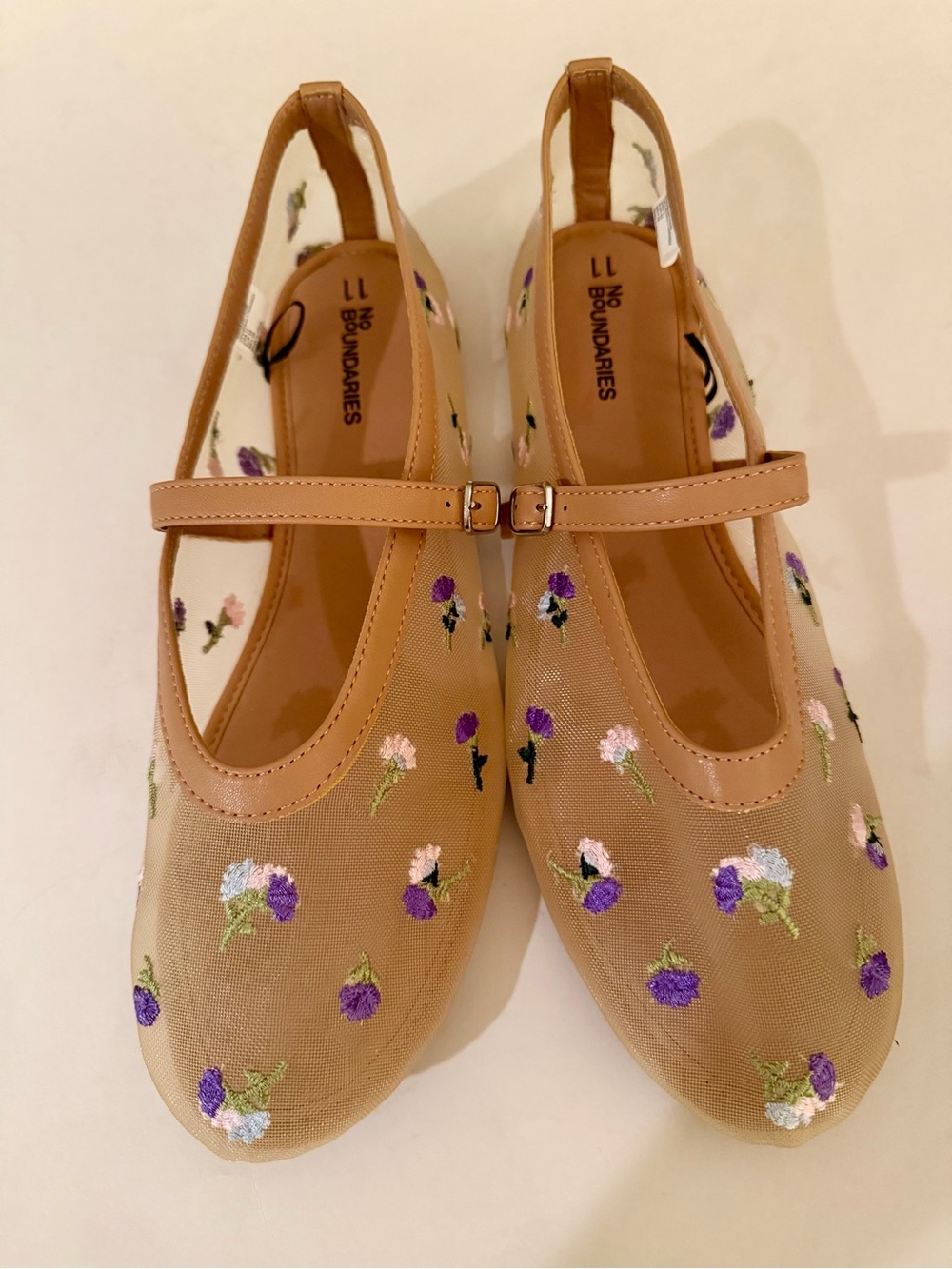 No Boundaries Mary Jane Mesh Flats with Embroidered Purple Flowers, Size 11 - Picture 1 of 8